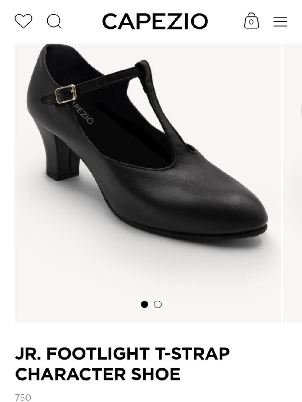 Capezio Black T‑Strap Character Heel